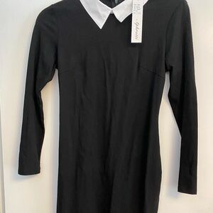 Aphratti Black Long Sleeve Peter Pan Collar Dress – Size Small